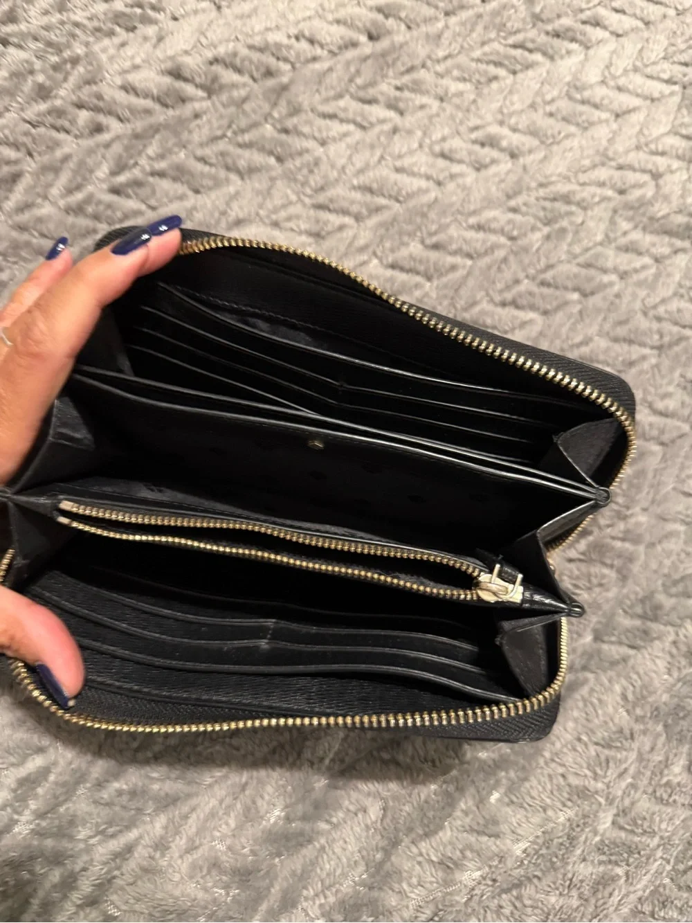 kate spade black wallet with cream polka dots